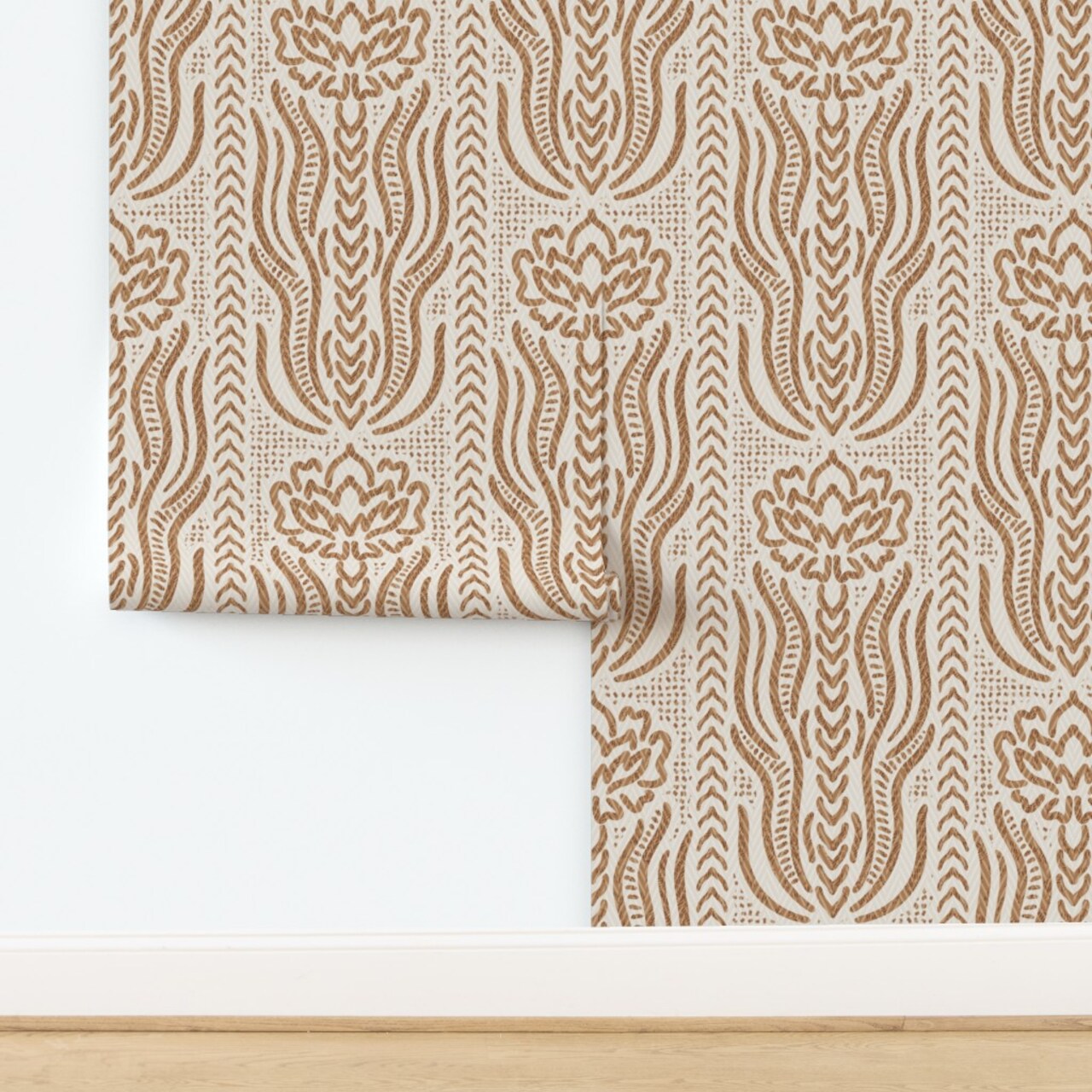 Boho Floral Geometric Rustic Farmhouse Bohemian Earthy Elegance Terracotta Cottagecore Copper Brown Eggshell Cream Large Scale Custom Removable Wallpaper by Spoonflower Peel & Stick Wallpaper 2FT Wide
